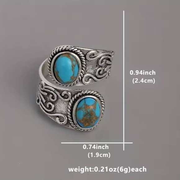 Vintage Turquoise Stone Silver Boho Style Ring - Picture 4 of 7